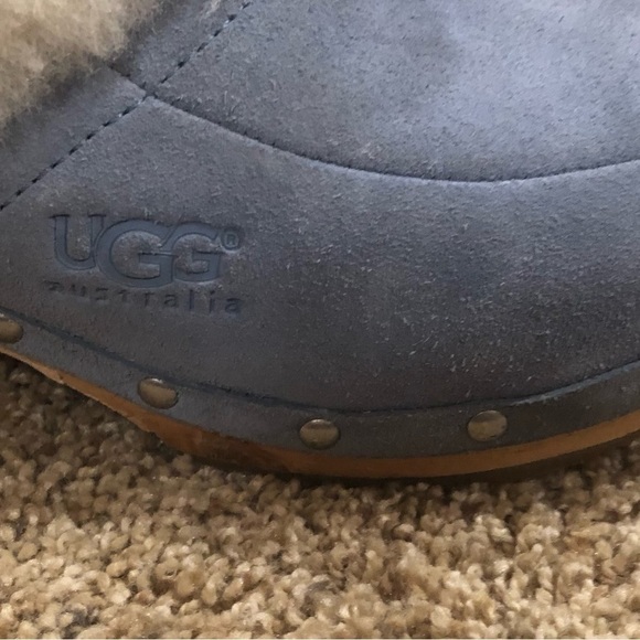 UGG Y2K 9 KAYLEE BABY BLUE SUEDE *BOHO* SHEEPSKIN WOODEN SHEARLING CLOGS / S 7 - Picture 6 of 9